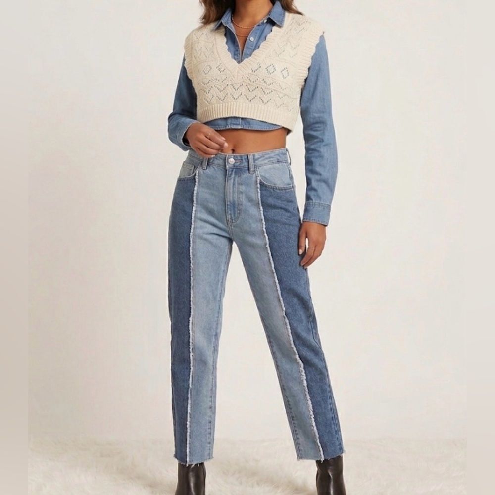 PacSun Two Panel Contrast Blue MOM Jeans Size 26
